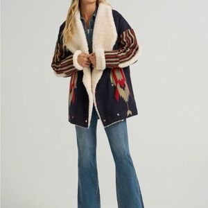 Tribal Patterned Jacket with Shearling Collar
